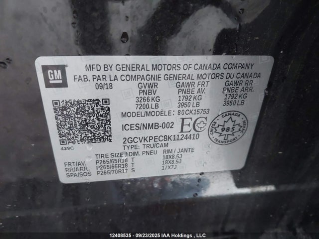 2GCVKPEC8K1124410 Chevrolet l83 - di, afm, alum, gen 5, var 1
