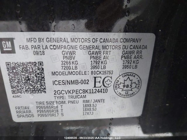 2GCVKPEC8K1124410 Chevrolet l83 - di, afm, alum, gen 5, var 1