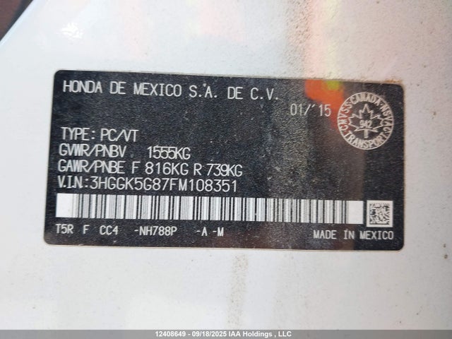 3HGGK5G87FM108351 Honda l15b1