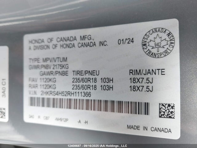 2HKRS4H52RH111366 Honda l15be