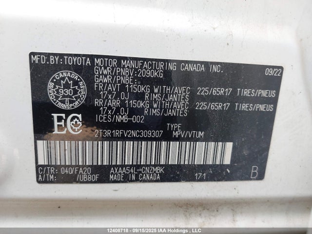 Toyota a25a-fks 2022 2T3R1RFV2NC309307 Image 9