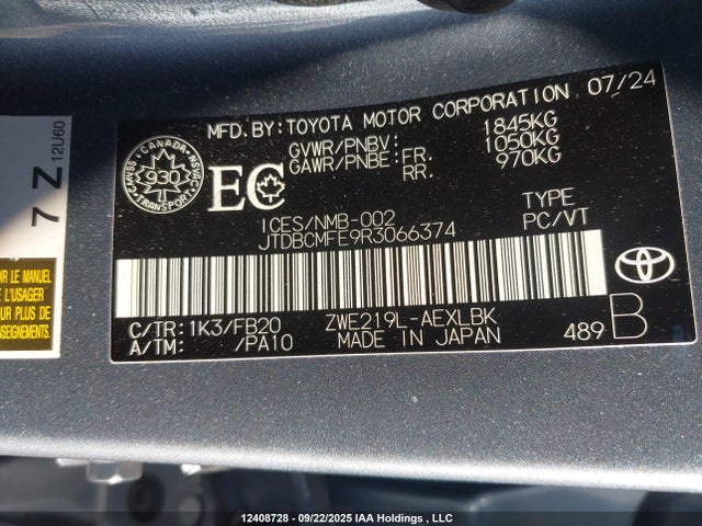 Toyota 2zr-fxe 2024 JTDBCMFE9R3066374 Image 9