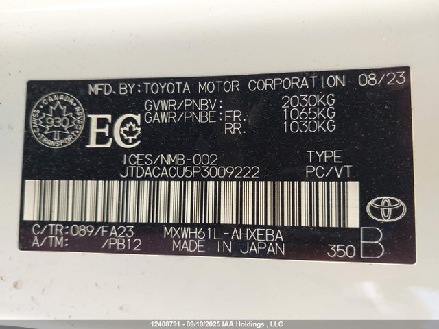 JTDACACU5P3009222 Toyota m20a-fxs, 1vm