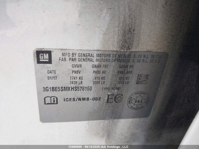 3G1BE5SMXHS578160 Chevrolet le2 -di: direct injection, vvt: variable valve timing, gen, alum