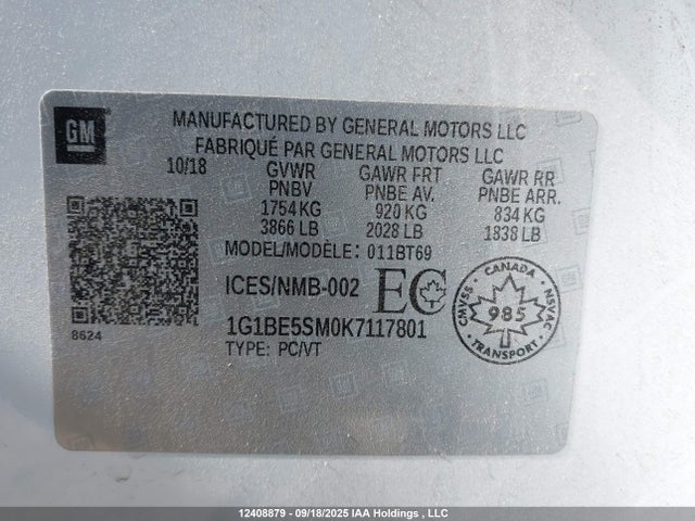 1G1BE5SM0K7117801 Chevrolet le2 -di: direct injection, vvt: variable valve timing, gen, alum