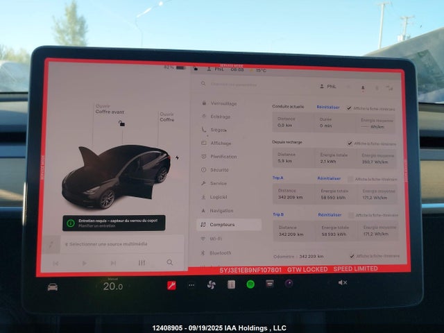 5YJ3E1EB9NF107801 Tesla MODEL 3