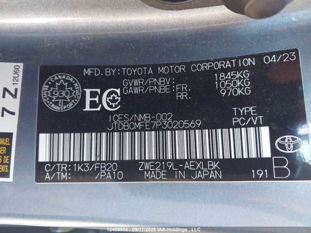 Toyota 2zr-fxe, 1vm 2023 JTDBCMFE7P3020569 Image 9