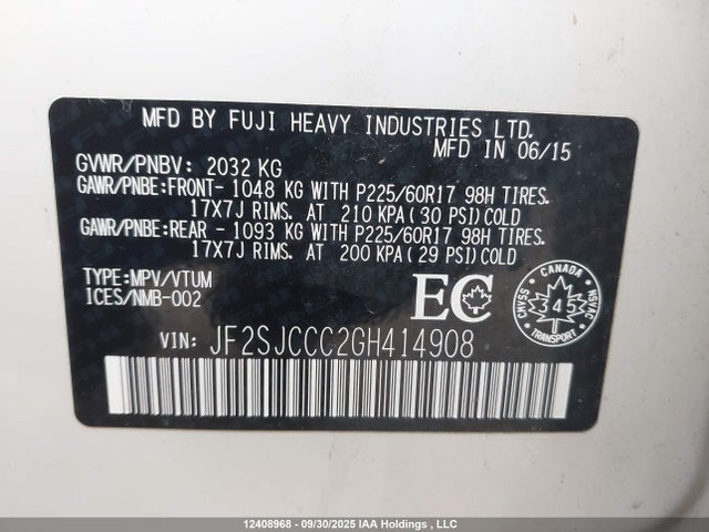 Subaru naturally aspirated c0 2016 JF2SJCCC2GH414908 Image 19