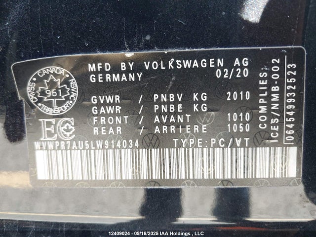 WVWPR7AU5LW914034 Volkswagen 2020