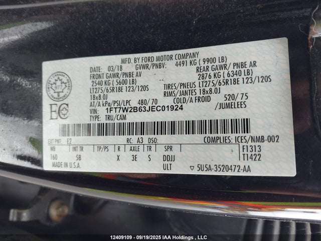 Ford F-250 2018 1FT7W2B63JEC01924 Image 9