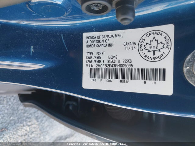 Honda r18z1 2015 2HGFB2F43FH009095 Image 9