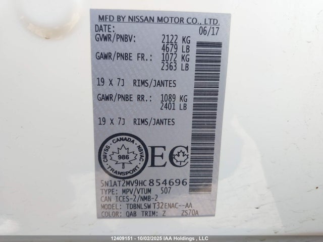 Nissan Rogue 2017 5N1AT2MV9HC854696 Image 9