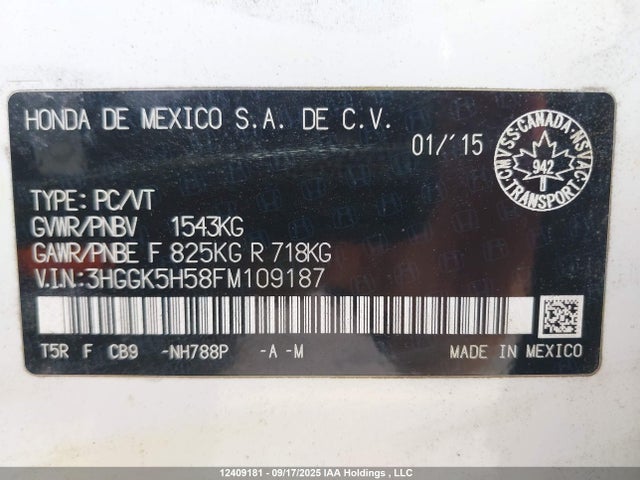 3HGGK5H58FM109187 Honda l15b1