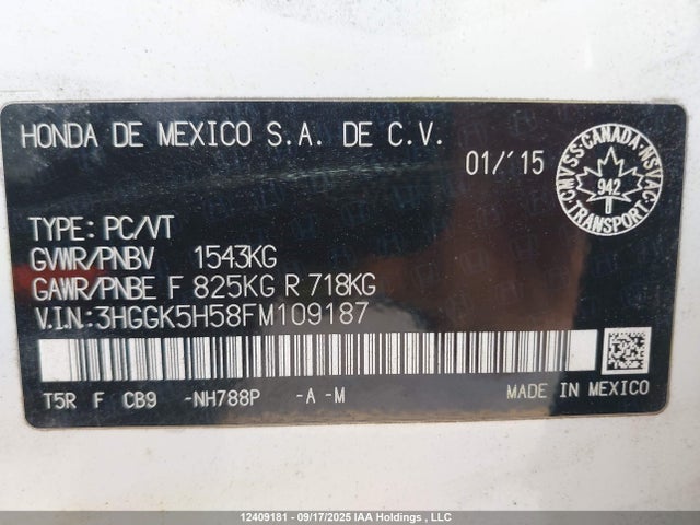 3HGGK5H58FM109187 Honda l15b1