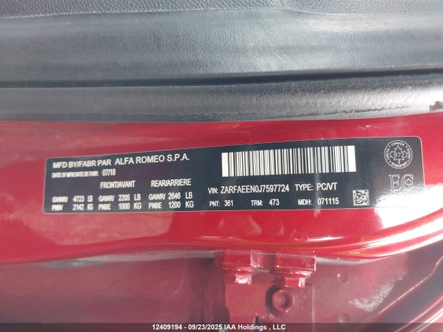 ZARFAEEN0J7597724 Alfa Romeo 2018