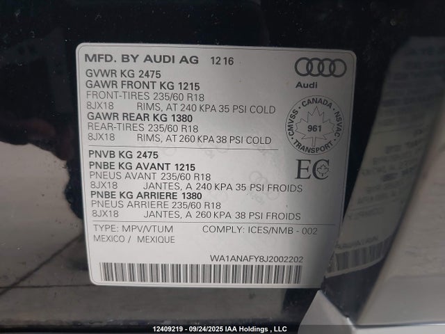 WA1ANAFY8J2002202 Audi Q5