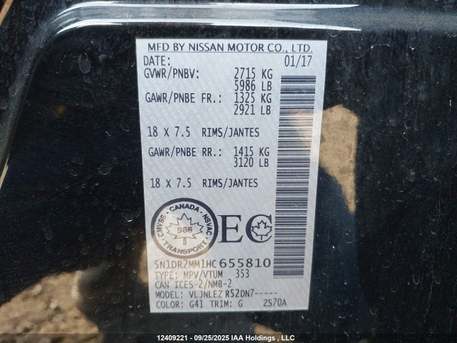 5N1DR2MM1HC655810 Nissan 2017