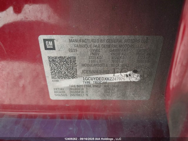 1GCUYDEDXKZ247926 Chevrolet Silverado K1500 Lt