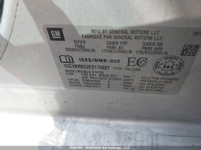 1GCVKREC2FZ175927 Chevrolet l83 - vvt, active fuel management, aluminum