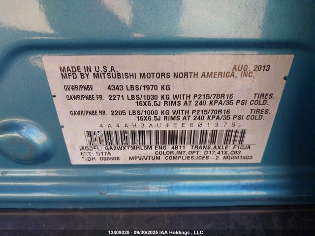 Mitsubishi dohc mivec 2014 4A4AH3AU4EE601379 Image 9