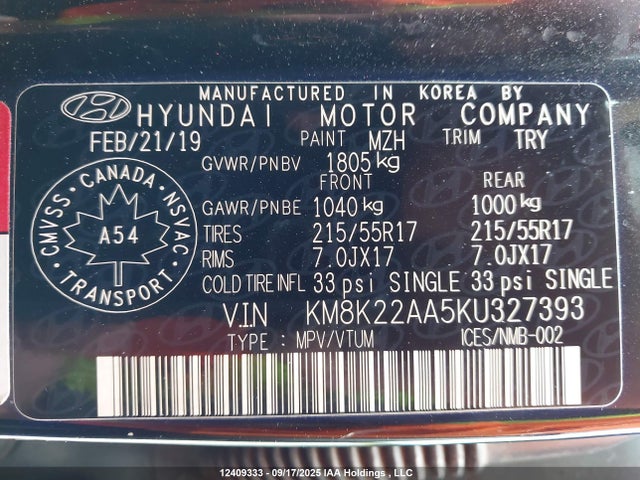 KM8K22AA5KU327393 Hyundai mpi nu