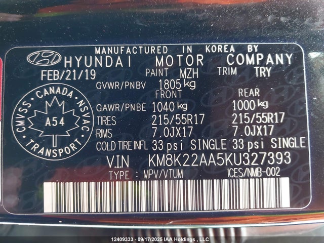 KM8K22AA5KU327393 Hyundai mpi nu