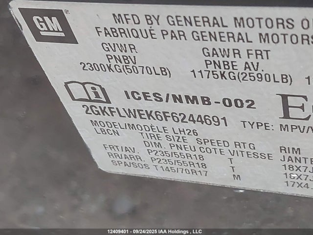 2GKFLWEK6F6244691 GMC lea - flex fuel (gas/alc), aluminum, ho,