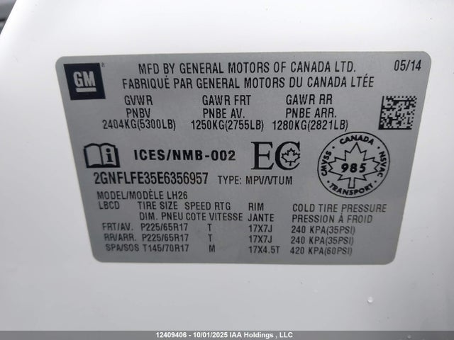 Chevrolet lfx - vvt, e85 max, aluminum 2014 2GNFLFE35E6356957 Image 9