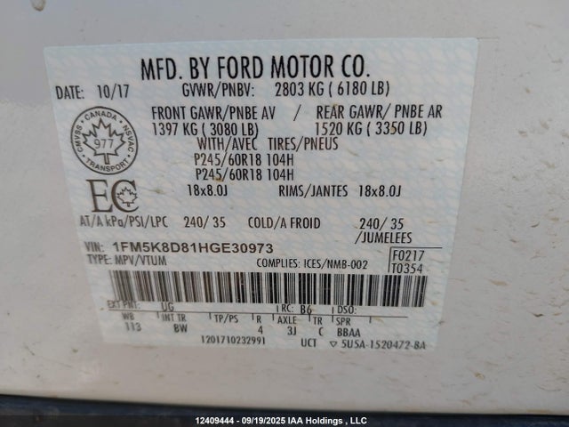 1FM5K8D81HGE30973 Ford 3.5l ti-vct