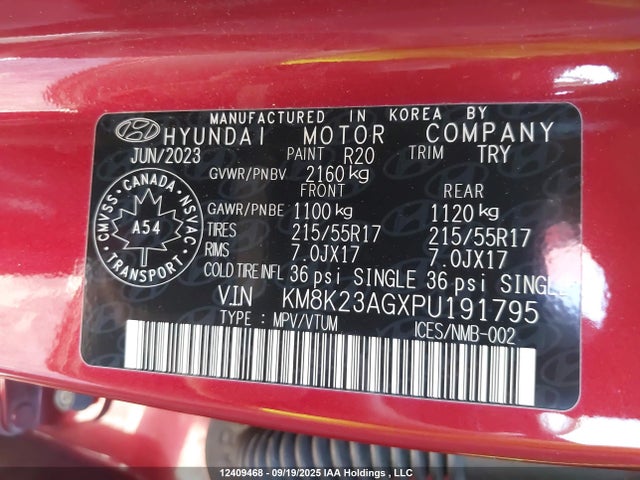 KM8K23AGXPU191795 Hyundai Kona