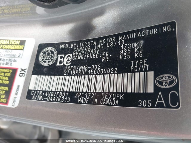 Toyota 2zr-fae 2014 2T1BPRHE1EC009022 Image 9