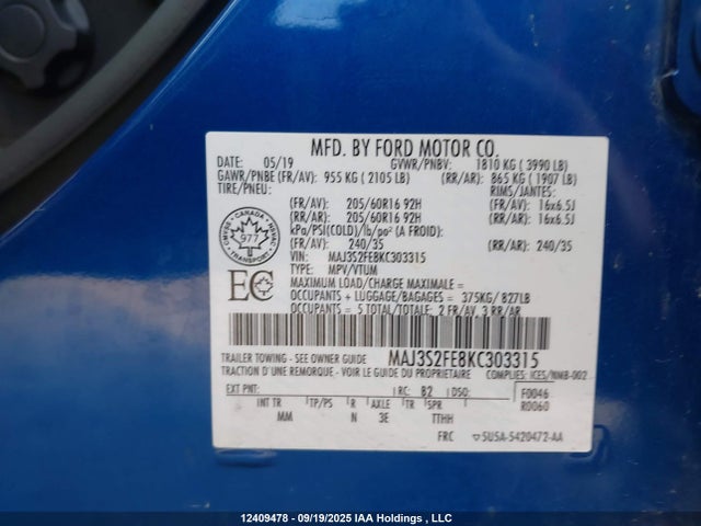 Ford 2019 2019 MAJ3S2FE8KC303315 Image 9