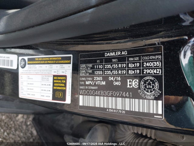 WDC0G4KB3GF097441 Mercedes-Benz m274