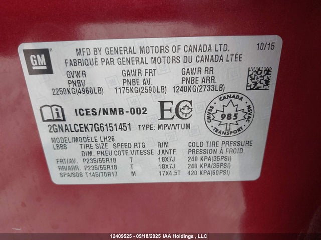 Chevrolet lea - e85 max, aluminum 2016 2GNALCEK7G6151451 Image 9