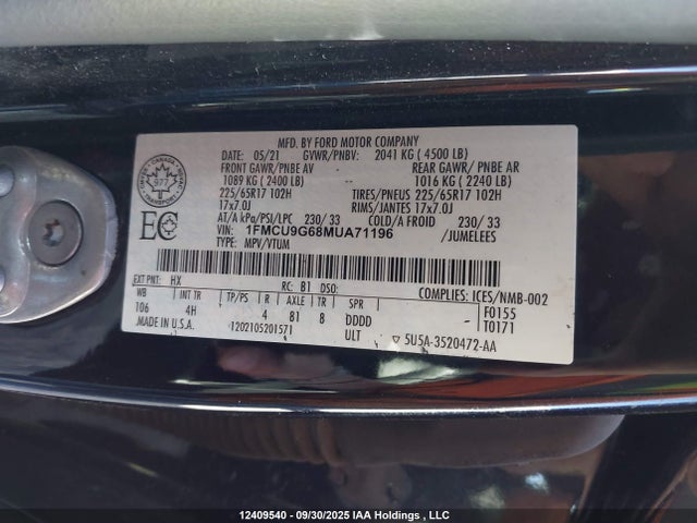 Ford dragon di tc 2021 1FMCU9G68MUA71196 Image 9