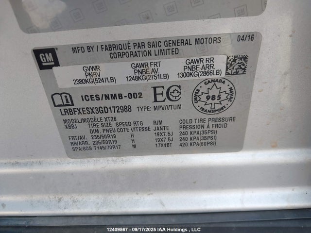 LRBFXESX3GD172988 Buick ltg - sidi, alum dohc, vvt, dcvcp turbo, e0-e100, alum