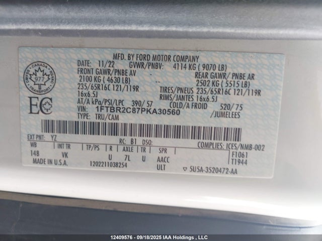 Ford 3.5l v6 cyclone 2023 1FTBR2C87PKA30560 Image 9