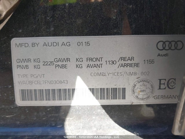 Audi flex fuel capable engine 2015 WAUBFCFL7FN030843 Image 9