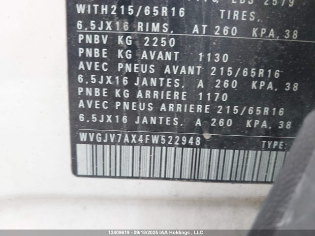 WVGJV7AX4FW522948 Volkswagen 2015
