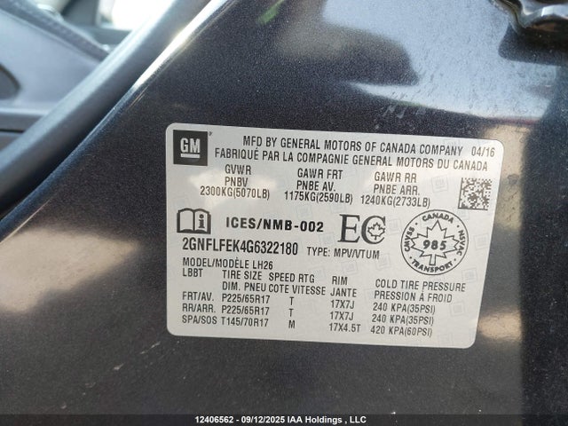 Chevrolet lea - e85 max, aluminum 2016 2GNFLFEK4G6322180 Image 9