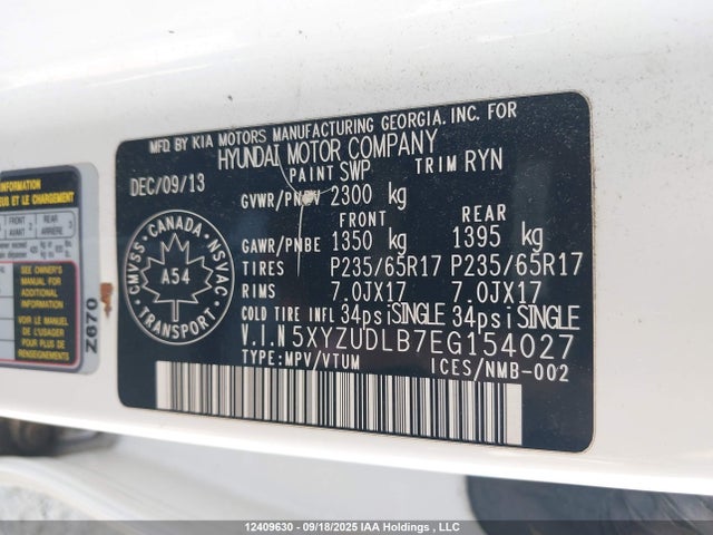 5XYZUDLB7EG154027 Hyundai gdi theta