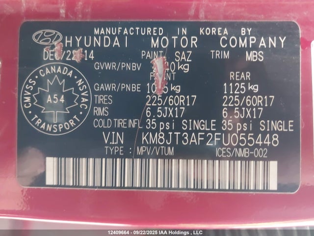 Hyundai dohc gdi nu 2015 KM8JT3AF2FU055448 Image 18