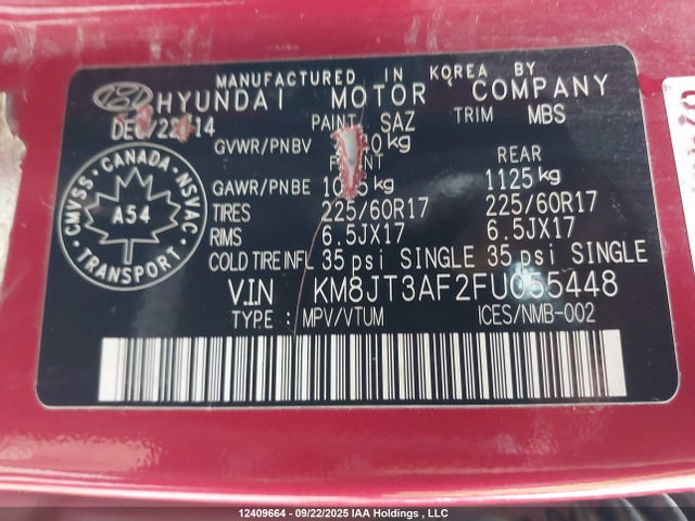 Hyundai dohc gdi nu 2015 KM8JT3AF2FU055448 Image 9