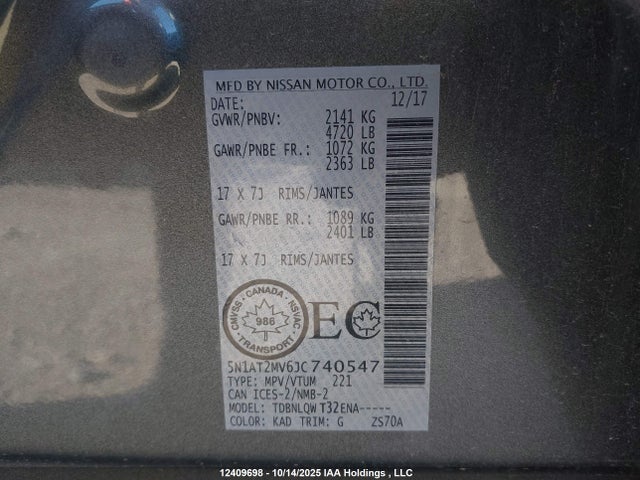 5N1AT2MV6JC740547 Nissan Rogue Midnight Edition/s/sl/sl W/propilot Assist/sv