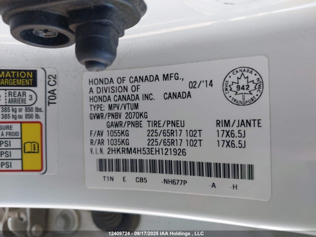 Honda k24z7 2014 2HKRM4H53EH121926 Image 9