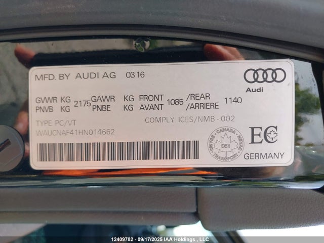 Продажа на аукционе авто 2017 Audi A4, vin: WAUCNAF41HN014662, номер лота: 12409782