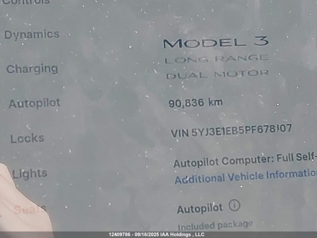 5YJ3E1EB5PF678107 Tesla MODEL 3