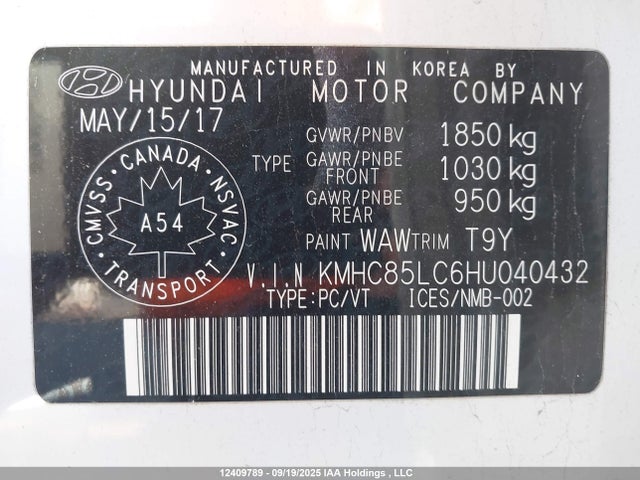 KMHC85LC6HU040432 Hyundai Ioniq