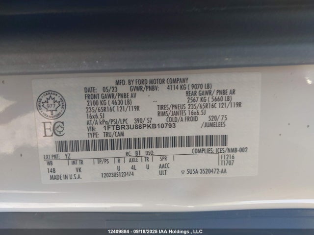 Ford 3.5l v6 cyclone 2023 1FTBR3U88PKB10793 Image 9