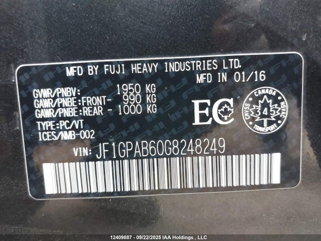 Subaru 2.0l na 2016 JF1GPAB60G8248249 Image 18